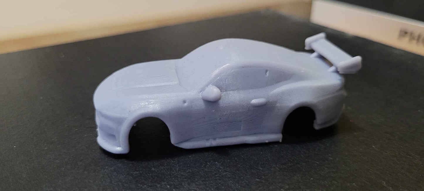 Ford Mustang Supercar 3D printed body 1/64 scale HO with solid windows