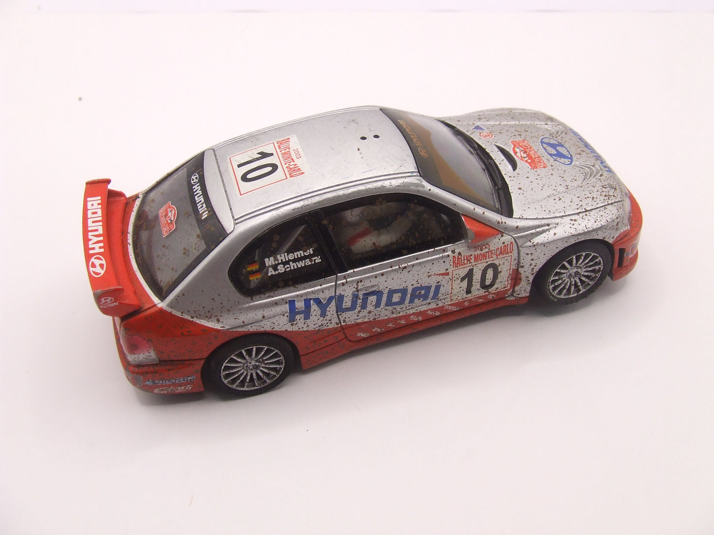 SCX Hyundai Accent #10 M.Hiemer A.Schwarz Rally Monte-Carlo 2003 Silver on Red