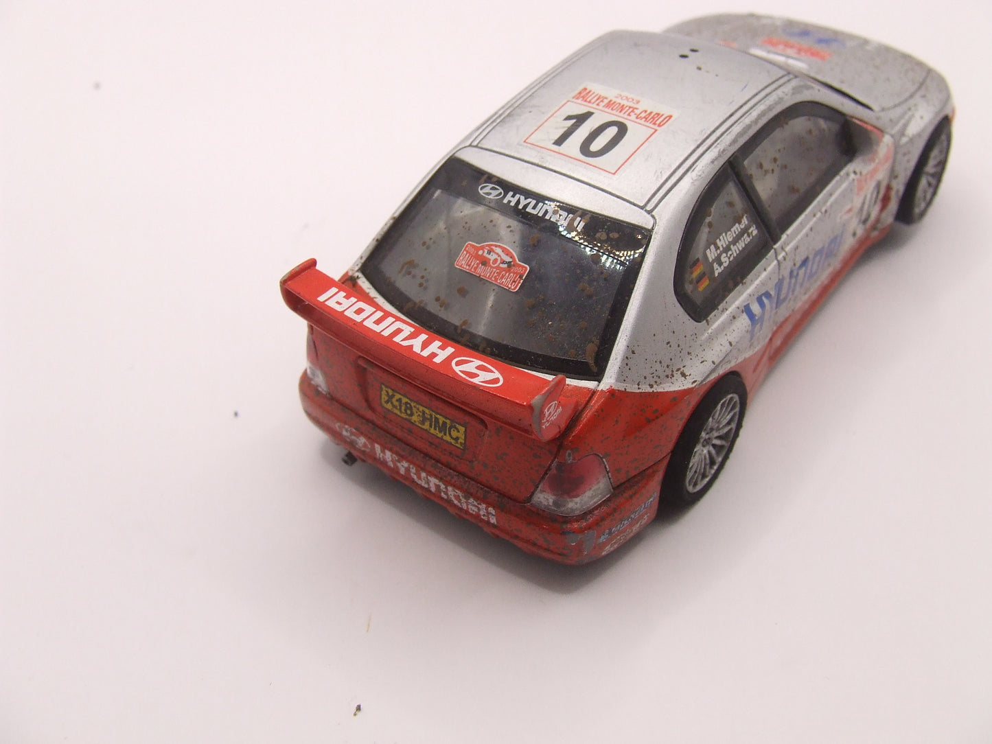 SCX Hyundai Accent #10 M.Hiemer A.Schwarz Rally Monte-Carlo 2003 Silver on Red