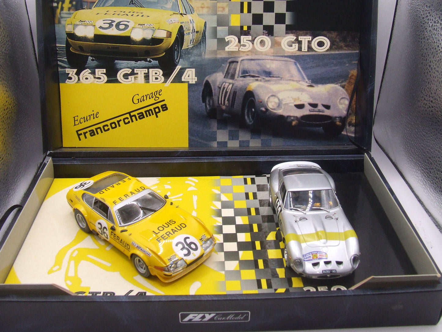 Fly Ferrari Yellow 365 GTB & Silver 250 GTO Team Ecurie Francorchamps Box Set 96096