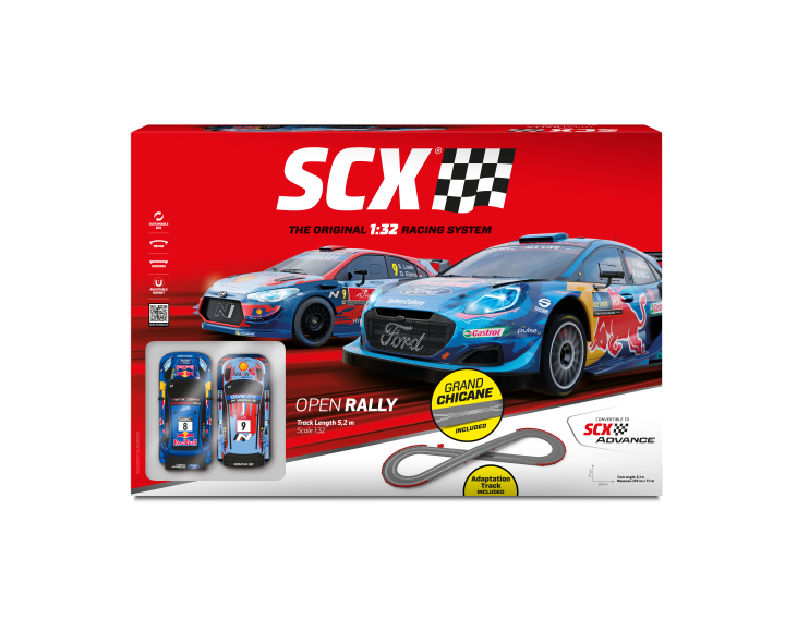 SCX Classic Open Rally set U10543 with Grand Chicane 1/32 Scale slot car set
